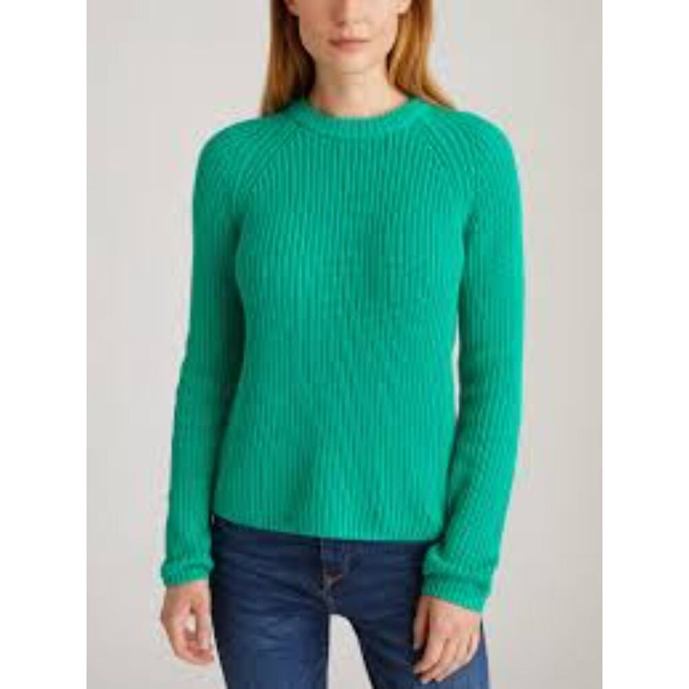 525 America Jane Crewneck Shaker Stitch Cotton Sweater in Green, Small (D3)